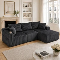 Modulares Sofaset mit Liegestühlen und Doppelbetten, 5 Kissen und 2 Getränkehaltern， 257X160X62 cm, Grau(m-2)