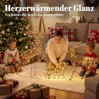 Outsunny 3-tlg. beleuchtetes Rentier- und Schlitten-Set, Weihnachtsdeko aus Polyrattan mit LEDs, 8 Modi, Timer(m-4)
