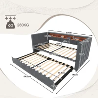 Multifunktionales Schlafsofa 90.5x190.5 cm, mit ausziehbarem Bett, USB-Typ-C-Anschluss und LED-Beleuchtung, 201L x 100-192B x 73H cm, Dunkelgrau(m-3)