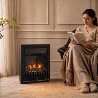 HOMCOM Electric Fireplace Stove Freestanding/ Inset, 1000W/2000W, Electric Fire Heater with LED Flame Effect, Coal Logs, Black(m-2)