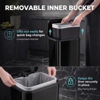 HOMCOM 20 L Kitchen Pedal Bin, Metal Rubbish Bin with Removable Inner Bucket, Soft-Close & Stay-Open Lid, High Gloss Black(m-5)