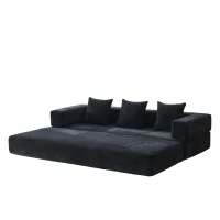 Modulares Chenille-Block-Sofa, frei kombinierbar, mit Seitentaschen zur Verstauung und rutschfestem Fahrgestell, Maße 198L x 79B x 60H cm, Schwarz(m-8)