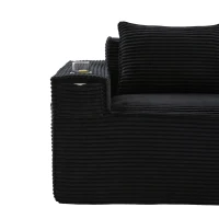 Modulares Doppelsitz-Cordsofa mit Becherhaltern und Seitentaschen, Federkern und hochdichtem Schaumstoff, 188L x 90B x 75H cm, Schwarz(m-10)