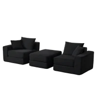 Knochenlose Sofabestuhlung mit rutschfester Basis, mit breiten Armlehnen, bequemen Rückenlehnen und einem hochelastischen Polster, Maße 259,5 L x 96 B x 64,5 H cm, Schwarz(m-10)