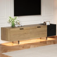 Moderner TV-Schrank, offene Fächer, große Schubladen und geschlossener Stauraum, 180L x 38B x 33H cm, Schwarz(m-5)