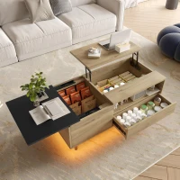 Schrank mit LED-Stehleuchte und ausreichend Stauraum, verstellbare Höhe mit Schublade und Fach, 103,5 x 50 B x 27,5 H cm, Natur(m-5)
