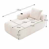Bequemes Cordsofa mit Rückenlehne, seitlichen Aufbewahrungstaschen für Fernbedienung und Handy, eingebauter Getränkehalter, 158X93X61 cm, Beige(m-3)