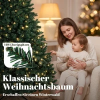 HOMCOM Kerstboom met 550 warmwitte leds, 1494 takpunten, brandvertragend, kunststof/metaal, 180 x 112 cm, groen(m-5)