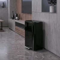 HOMCOM 50 L Kitchen Pedal Bin, Metal Rubbish Bin with Removable Inner Bucket, Soft-Close & Stay-Open Lid, High Gloss Black(m-9)