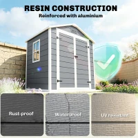 Outsunny 6x4.5ft Garden Storage Shed, Lockable Shed for Small Terraced Gardens with Double Doors, Window, Vent and Plastic Roof, Low Maintenance, Grey(m-6)