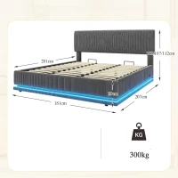 Modernes, gepolstertes Bett misst 180 x 200 cm, ausgestattet mit LED-Lichtern und USB-C-Lade, verstellbarer Kopfteilhöhe, stabilem gestreiftem Bettrahmen, 181L x 207B x 102/107/112H cm, Dunkelgrau(m-3)