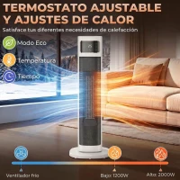 HOMCOM Calefactor Eléctrico Cerámico PTC 2000W con 4 Modos Control Remoto Protección Contra Sobrecalentamiento y Vuelcos(m-5)