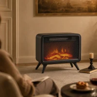 HOMCOM Elektrokamin 800/1600W elektrischer Kamin mit Heizung, Abnehmbarer Sockel, Einstellbarer Thermostat 3D-Flammeneffekt(m-9)
