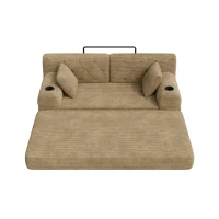 Doppeltes komprimiertes Cordsofa, Metallrahmen, 2 Becherhalter und 4 Seitentaschen, 168L x 80B x 81H cm, Khaki(m-7)