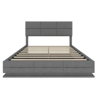 160x200 cm modernes Samtkissenbett, ausgestattet mit einem dreistufigen verstellbaren Kopfteil, einschließlich USB/Typ-C-Anschlüssen und LED-Umgebungsbeleuchtung, keine Matratze, 162L x 206B x 105-110-115H cm,Dunkelgrau(m-1)