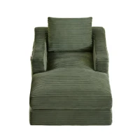 Knochenloses Cord-Freizeitsofa, doppellagiges Design, kann in ein Bett gefaltet werden, 100L x 160B x 64H cm, Grün(m-1)