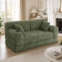 Doppeltes komprimiertes Cordsofa, Metallrahmen, 2 Becherhalter und 4 Seitentaschen, 168L x 80B x 81H cm,Grün(m-4)