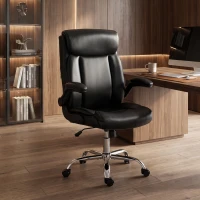 HOMCOM Chaise Bureau Ergonomique avec Accoudoirs Relevables, Fauteuil de Bureau en PU, Hauteur Réglable, Fonction Bascule, Noir(m-10)