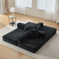Modulares Chenille-Block-Sofa, frei kombinierbar, mit Seitentaschen zur Verstauung und rutschfestem Fahrgestell, Maße 198L x 79B x 60H cm, Schwarz(m-5)