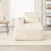 Bequemes Cordsofa mit Rückenlehne, seitlichen Aufbewahrungstaschen für Fernbedienung und Handy, eingebauter Getränkehalter, 158X93X61 cm, Beige(m-4)
