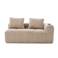 Bequemes Cordsofa mit zwei Sitzern, seitliche Aufbewahrungstasche für Fernbedienung und Handy, eingebauter Getränkehalter, 158X93X61 cm, Khaki(m-1)