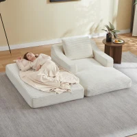 Knochenloses Cord-Freizeitsofa, doppellagiges Design, kann in ein Bett gefaltet werden, 100L x 160B x 64H cm,Weiß(m-6)