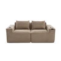 Modulares Doppelsitz-Cordsofa mit Becherhaltern und Seitentaschen, Federkern und hochdichtem Schaumstoff, 188L x 90B x 75H cm, Khaki(m-1)