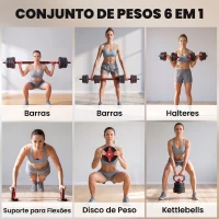 SPORTNOW Conjunto de Halteres Ajustáveis 25 kg 5 em 1 com Peso Russo, Barra, Halteres e Apoios para Flexões para Ginásio em Casa(m-4)