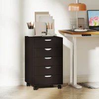 HOMCOM Meuble de bureau sur roulettes 5 tiroirs - Meuble de rangement mobile pour bureau salon 40x40x67 cm Marron(m-5)