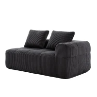 Bequemes Cordsofa mit zwei Sitzern, seitliche Aufbewahrungstasche für Fernbedienung und Handy, eingebauter Getränkehalter, 158X93X61 cm, Dunkelgrau(m-7)