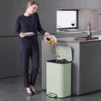 HOMCOM 50 L Kitchen Pedal Bin, Metal Rubbish Bin with Removable Inner Bucket, Soft-Close & Stay-Open Lid, Light Green(m-14)