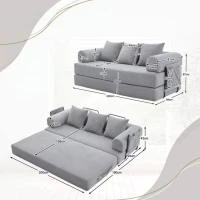 Faltbares Kompressionssofa mit stabilem Metallrahmen, Seitentaschen plus 3 Kissen, 200L x 94B x 67H cm,Hellgrau(m-3)