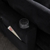 Das schwarze Cord-Doppelsofa verfügt über 2 Kissen, 4 Becherhalter und 4 Seitentaschen, kann in zwei unabhängige Sitze geteilt werden, 224L x 140B x 81H cm , Schwarz(m-7)