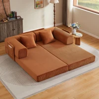Knochenloses modulares Sofa, umbaubar in ein Bett, umfasst 2 Polster und einen Stahlrahmen, 204L x 97B x 65H cm,Terrakotta(m-6)
