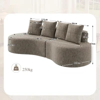 Leinensofa mit 4 Kissen, darunter Getränkehalter und Seitentaschen, 240L x 109B x 63H cm, Khaki(m-3)