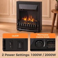 HOMCOM Electric Fireplace Stove Freestanding/ Inset, 1000W/2000W, Electric Fire Heater with LED Flame Effect, Coal Logs, Black(m-5)