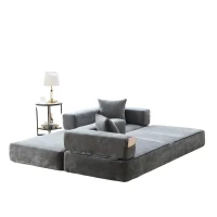 Modulares Chenille-Block-Sofa, frei kombinierbar, mit Seitentaschen zur Verstauung und rutschfestem Fahrgestell, Maße 198L x 79B x 60H cm, Dunkelgrau(m-7)