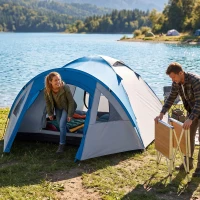 Outsunny Tienda de Campaña para 3 Personas con Ventanas 2 Bolsillos y Bolsa de Transporte 250x300x130 cm Gris y Azul(m-2)