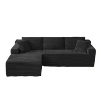Moduläres L-förmiges 3-Sitzer-Sofa, gefertigt aus atmungsaktivem Stoff und hochwiderstandsfähigem Memory-Schaumstoff, mit abnehmbarer Rückenlehne und Nackenkissen, Maße 252,5L x 163B x 65H cm, Schwarz(m-1)