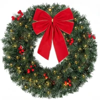 HOMCOM Coroniță de Crăciun de 60 cm cu Lumini LED, Conuri de Brad și Bobițe, Verde(m-11)