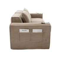 Modulares Doppelsitz-Cordsofa mit Becherhaltern und Seitentaschen, Federkern und hochdichtem Schaumstoff, 188L x 90B x 75H cm, Khaki(m-11)
