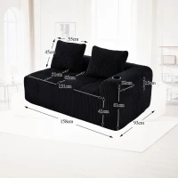 Bequemes Cordsofa mit zwei Sitzern, seitliche Aufbewahrungstasche für Fernbedienung und Handy, eingebauter Getränkehalter, 158X93X61 cm, Schwarz(m-3)