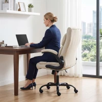 HOMCOM Office Chair, Executive Desk Chair with Flip-up Armrest, Thick Padding, 360 Degree Swivel, Cream White(m-8)