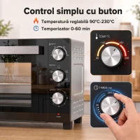 HOMCOM Cuptor Electric 1500W 28L cu Temperatură Reglabilă până la 230°C, Timer 60 min, Grătar, Tavă și Mâner pentru Tavă(m-7)