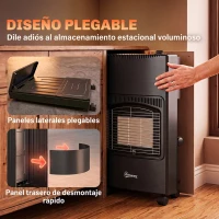 Outsunny Calefactor de Gas Plegable con 3 Niveles de Calor Sensor ODS Ruedas Encendido Piezoeléctrico 46x42x75 cm Negro(m-7)