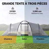 Outsunny Tente de camping familiale 4 personnes dôme 2 chambres 1 séjour et 1 auvent anti-UV Imperméable 2000 mm multicolore(m-4)