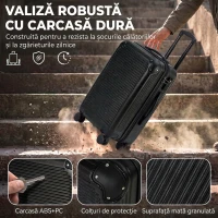 HOMCOM Valiză Cabină Rigidă 48L, Extensibilă, cu 4 Roți, Compartiment Laptop și Încuietoare TSA, 56x36x24 cm, Negru(m-4)