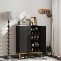 HOMCOM Schuhschrank für 20 Paar, moderner Schuhschrank mit Soft-Close-Türen, verstellbaren Regalen, schwarz, goldene Füße(m-2)