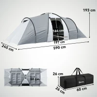 Outsunny Tente de camping familiale 4 personnes dôme 2 chambres 1 séjour et 1 auvent anti-UV Imperméable 2000 mm multicolore(m-3)