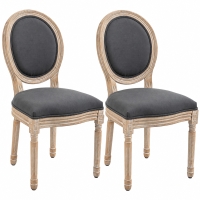 HOMCOM Lot de 2 Chaises de Salle à Manger, Chaises Médaillon Style Louis XVI, Assise et Dossier Rembourrés en Effet Lin, Gris